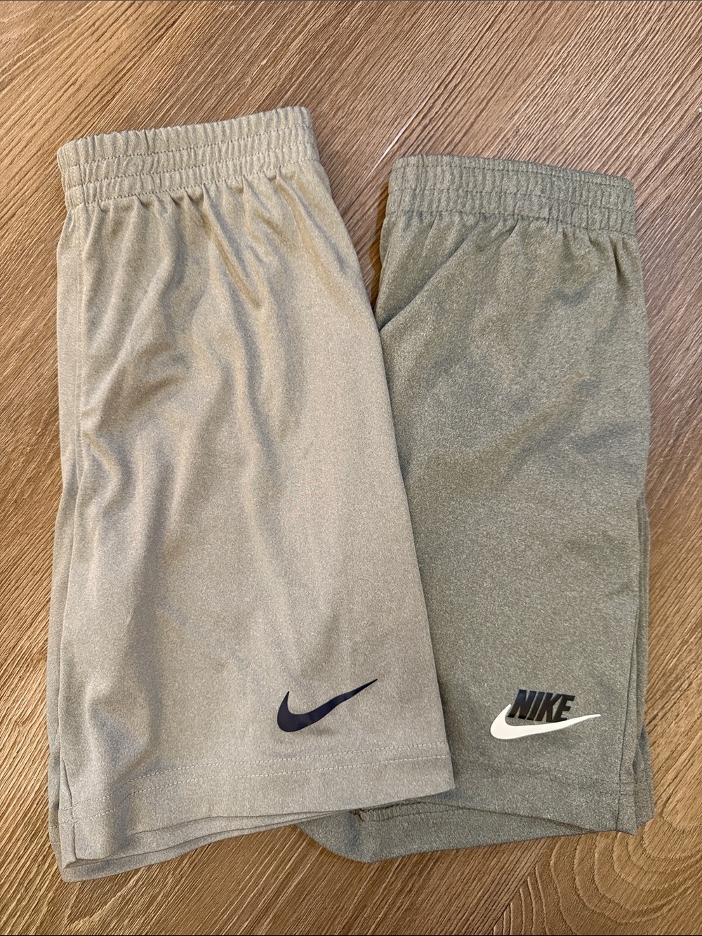 [Like New] Set of 2 Nike Boys Gray Elastic Shorts Swoosh Logo - sz 7 L/Large